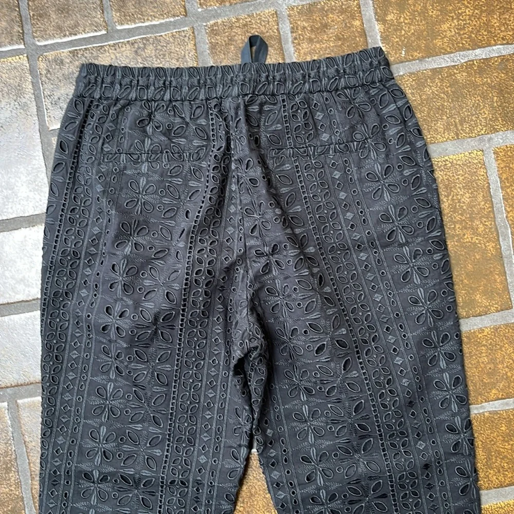 J. Crew Black Embroidered Eyelet High Waisted Pull-On Ankle Pant
